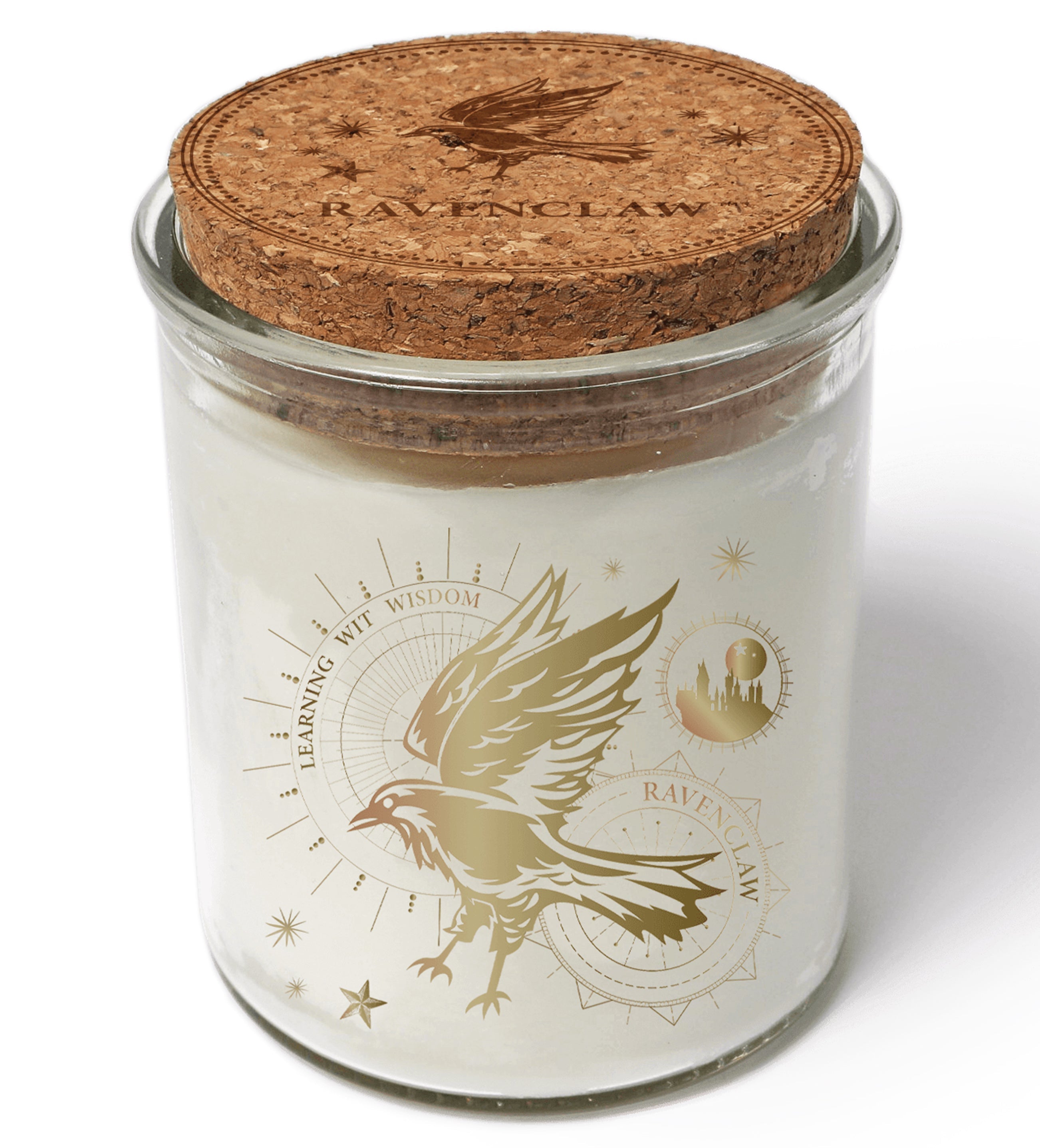 Color-changing Ravenclaw candle from Harry Potter by Insight Editions, featuring blue and silver design with magical glow.