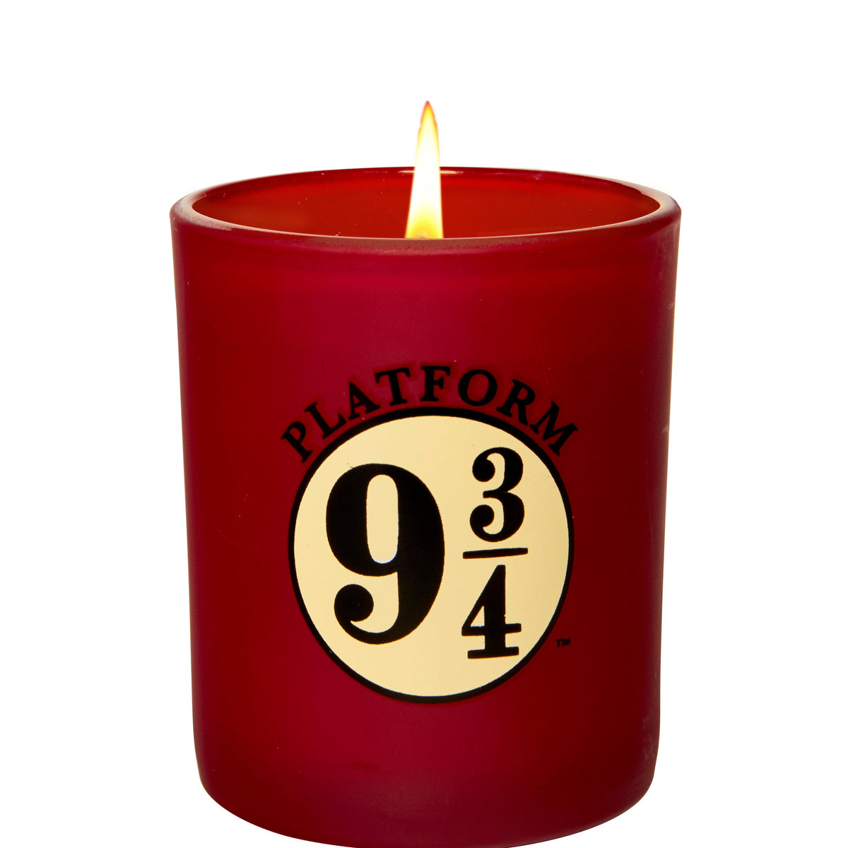 Harry Potter Platform 9-3/4 glass votive candle in a decorative home goods setting, featuring a Harry Potter-themed design.