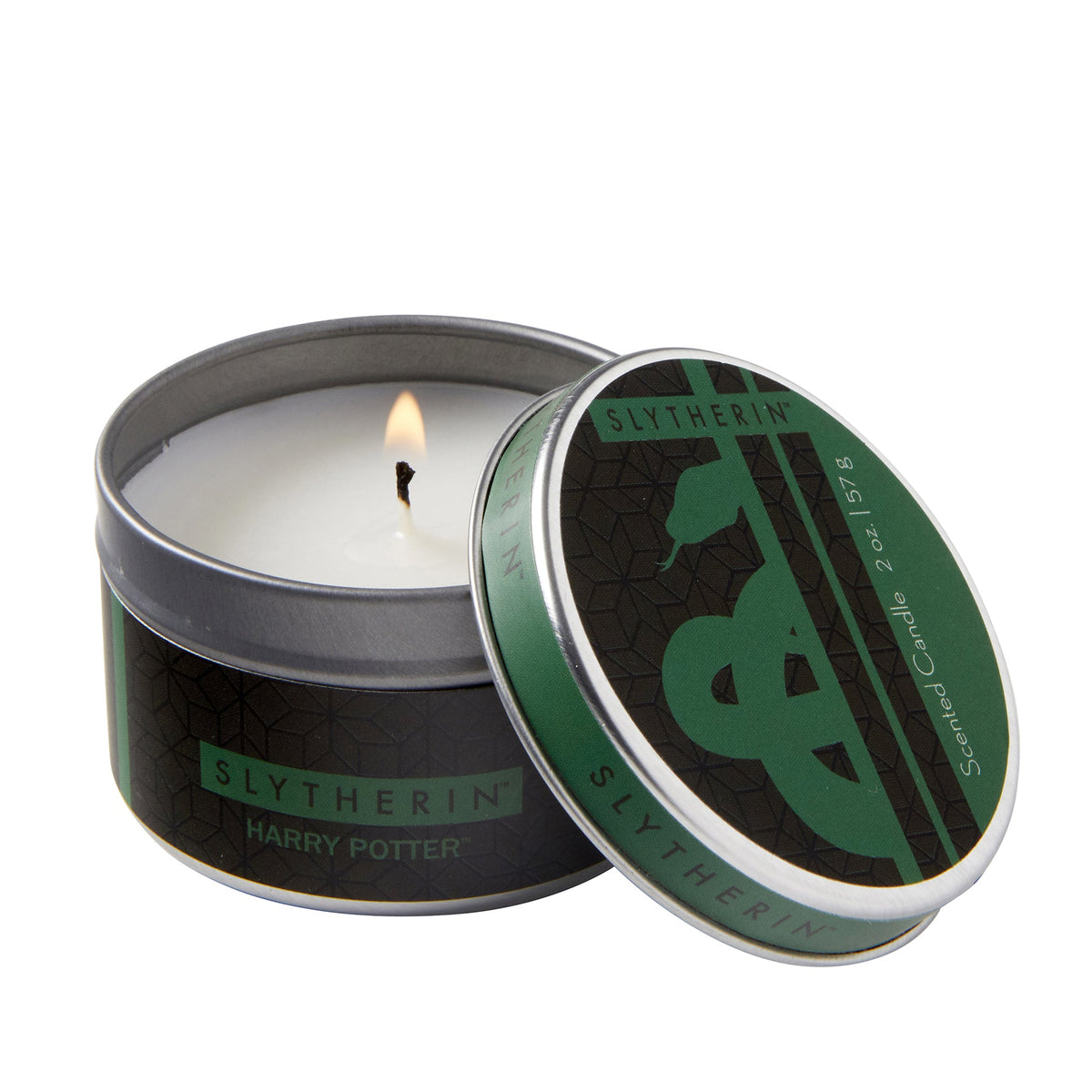 Slytherin scented candle by Insight Editions, 2 oz. home decor item with green packaging inspired by Harry Potter's Slytherin house.