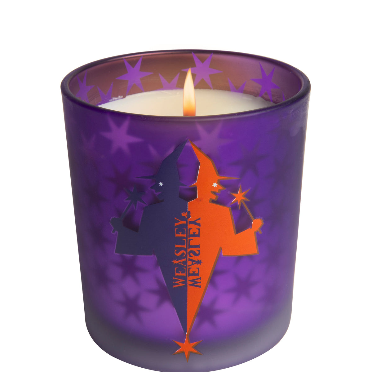 Harry Potter Weasleys' Wizard Wheezes glass candle from Insight Editions, featuring a whimsical wizard-themed design.