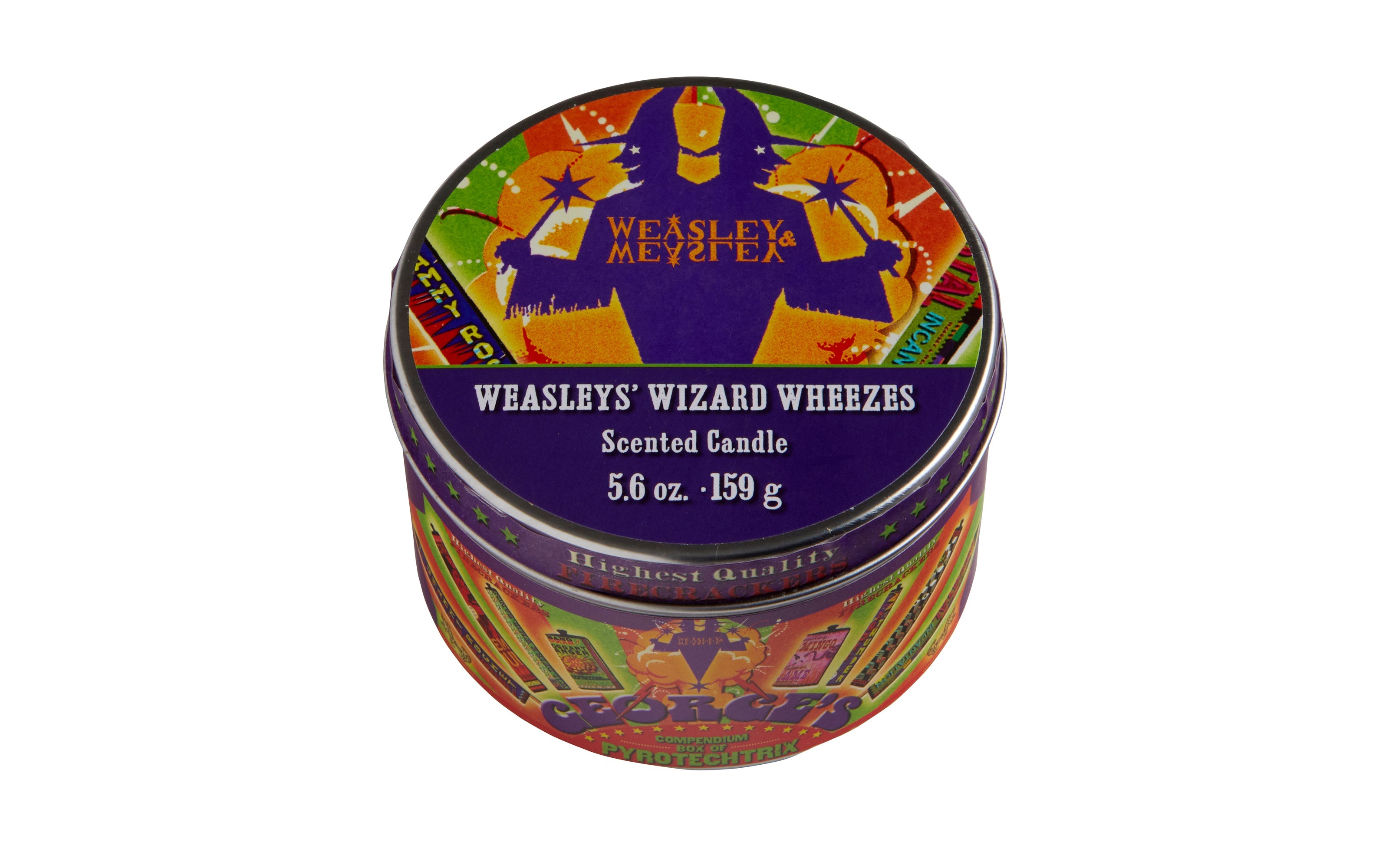 Harry Potter Weasleys' Wizard Wheezes scented candle from Insight Editions, mint aroma, 5.6 oz, home goods with wizard-themed design.
