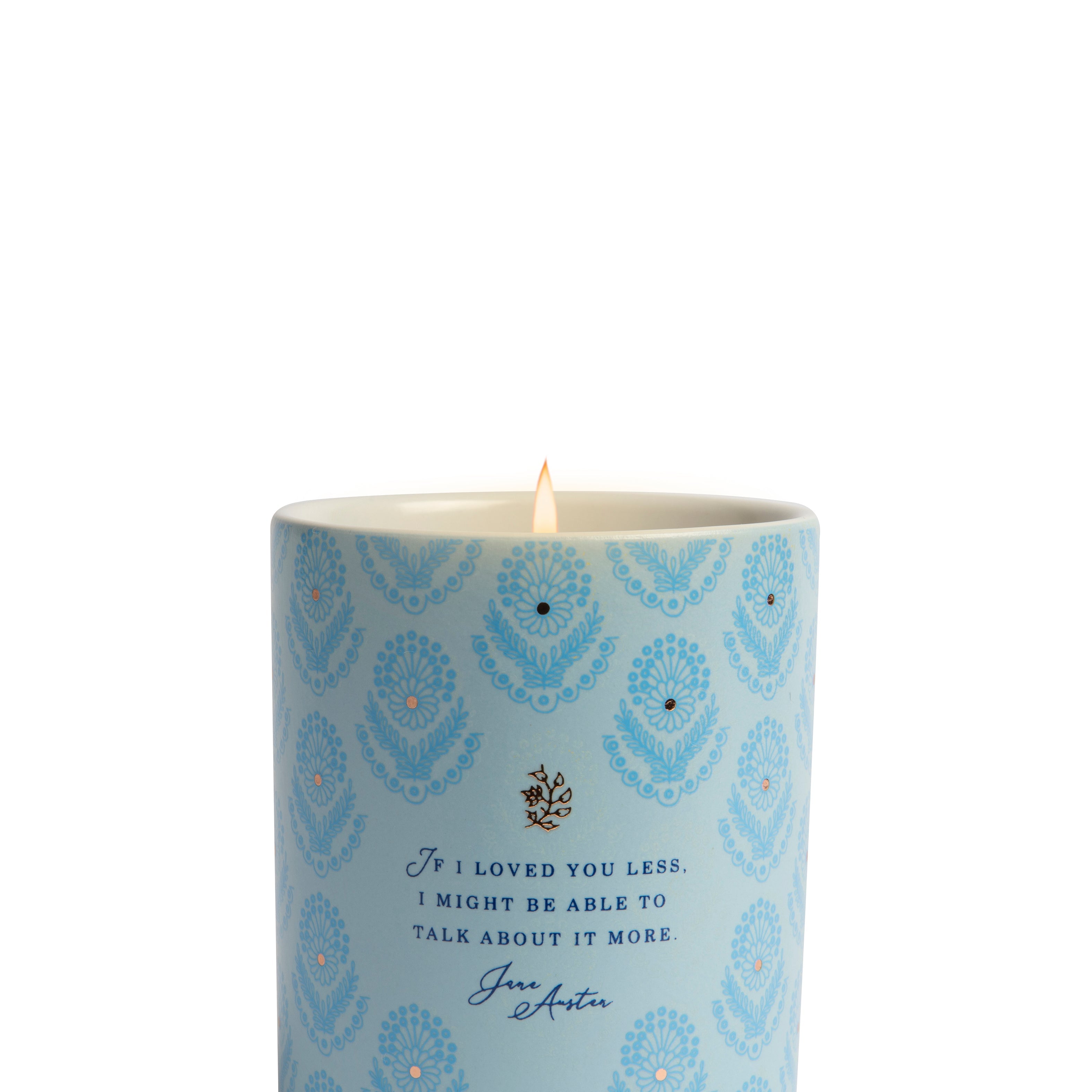 Jane Austen scented candle by Insight Editions, 8.5 oz. home fragrance with elegant packaging and a classic literary design.
