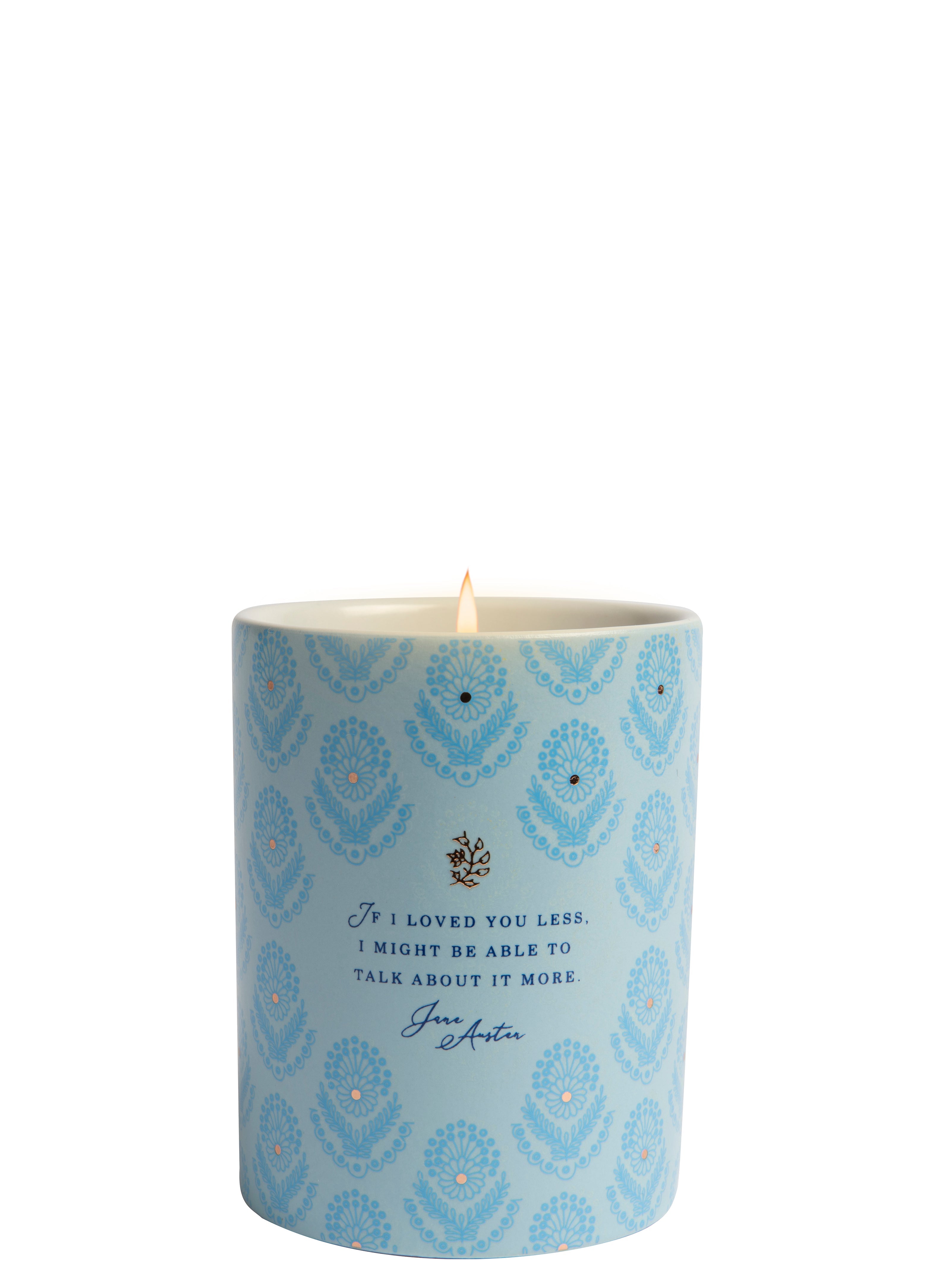 Jane Austen scented candle by Insight Editions, 8.5 oz. home fragrance with elegant packaging and a classic literary design.