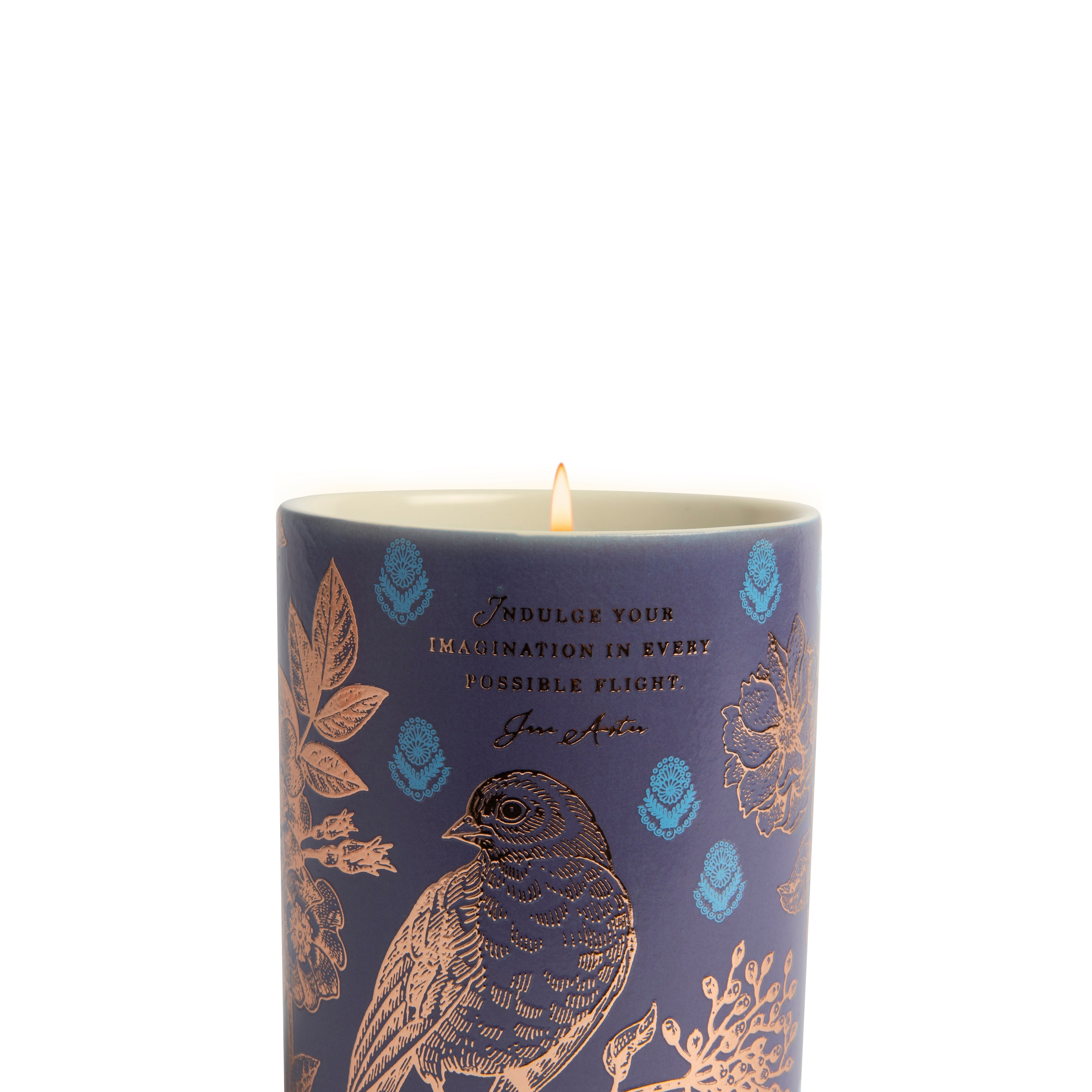 Jane Austen scented candle by Insight Editions, 8.5 oz., in a decorative jar with a literary-themed label, perfect for home decor.