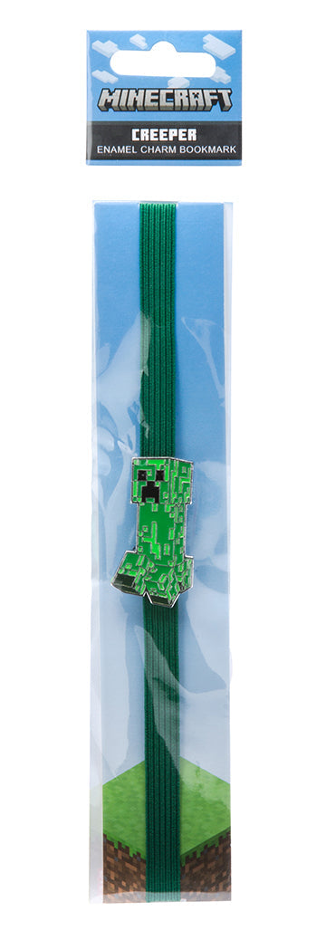 Minecraft Creeper enamel charm bookmark with green Creeper face and metal clip, perfect for gaming fans and book lovers.