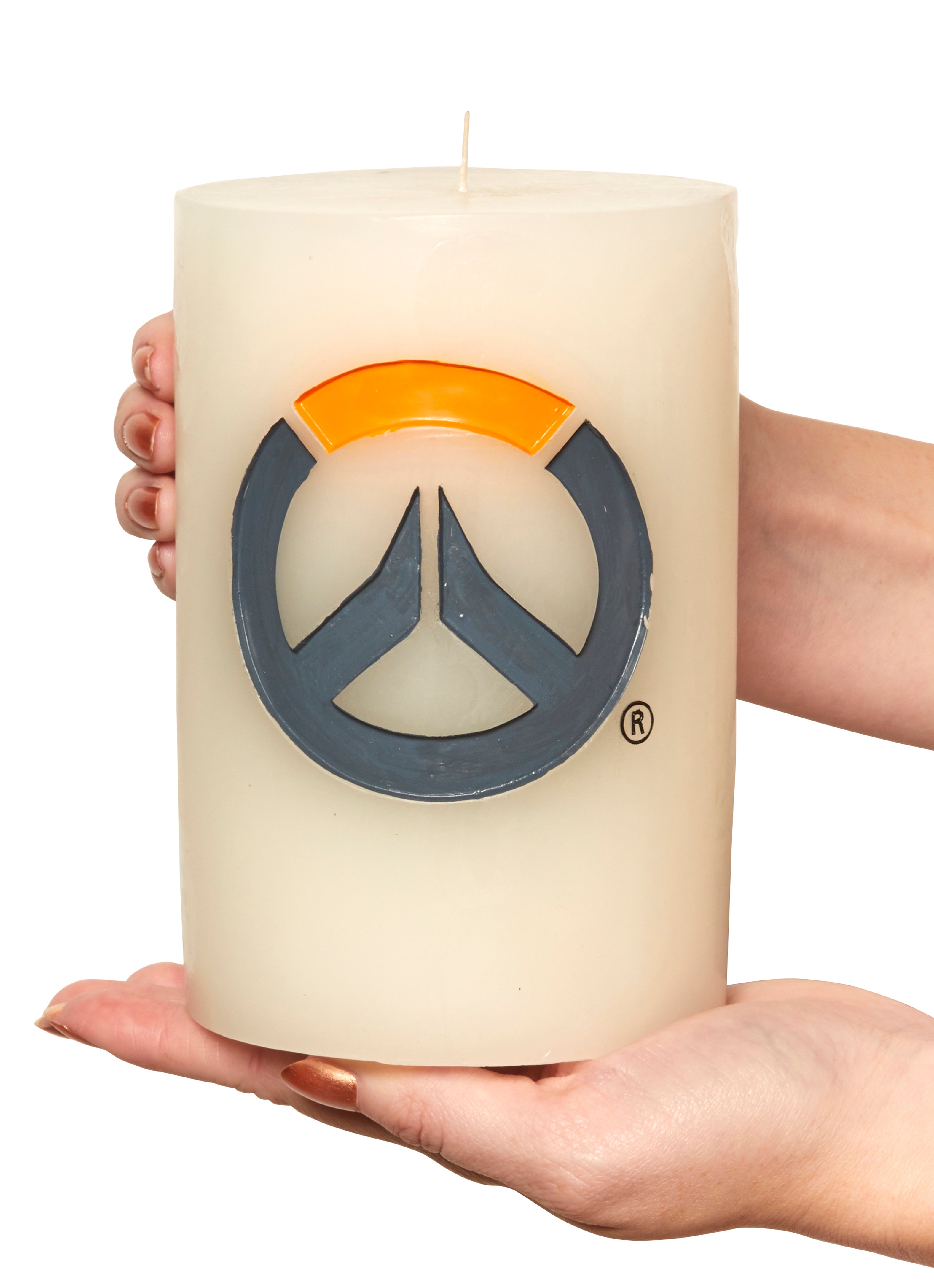 Sculpted Overwatch Insignia candle by Insight Editions, featuring detailed design, ideal for home decor and gaming fans.