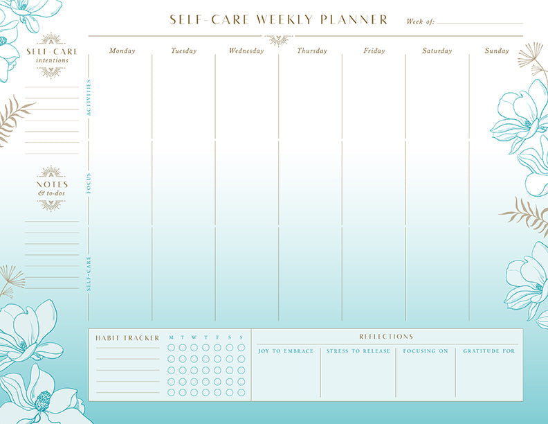 Insight Editions self-care weekly planner notepad with colorful pages for organizing weekly wellness and self-care routines.