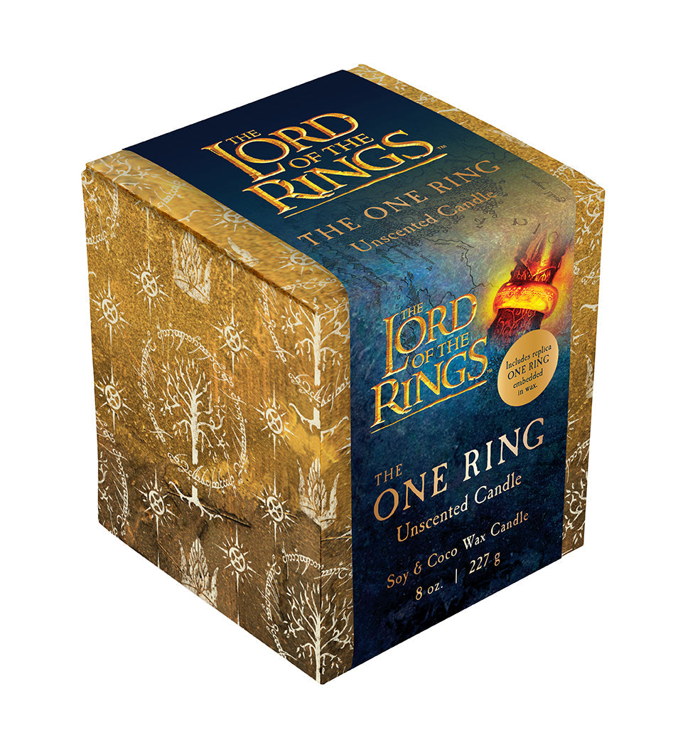 Glass candle featuring The Lord of the Rings: The One Ring design, perfect for home decor and collectibles.