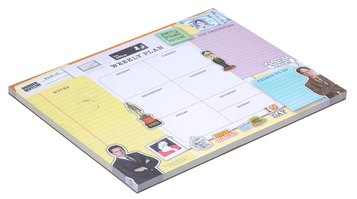The Office weekly planner notepad by Insight Editions, featuring a colorful cover and weekly layout for organizing tasks and schedules.
