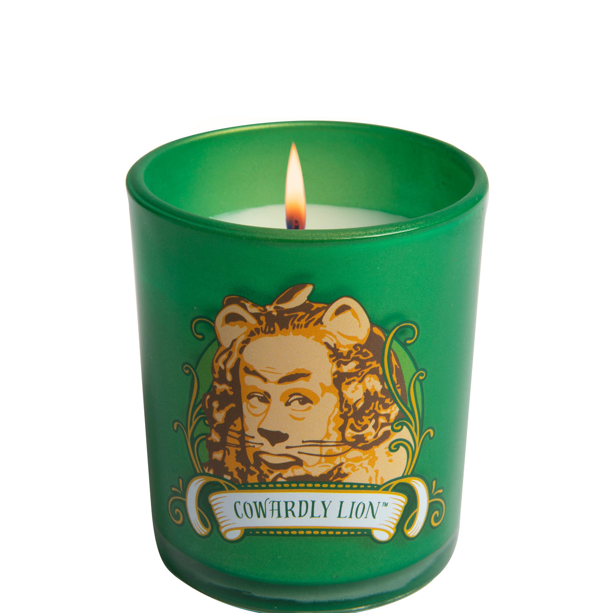 Glass votive candle featuring the Cowardly Lion from The Wizard of Oz, crafted by Insight Editions, ideal for home decor.