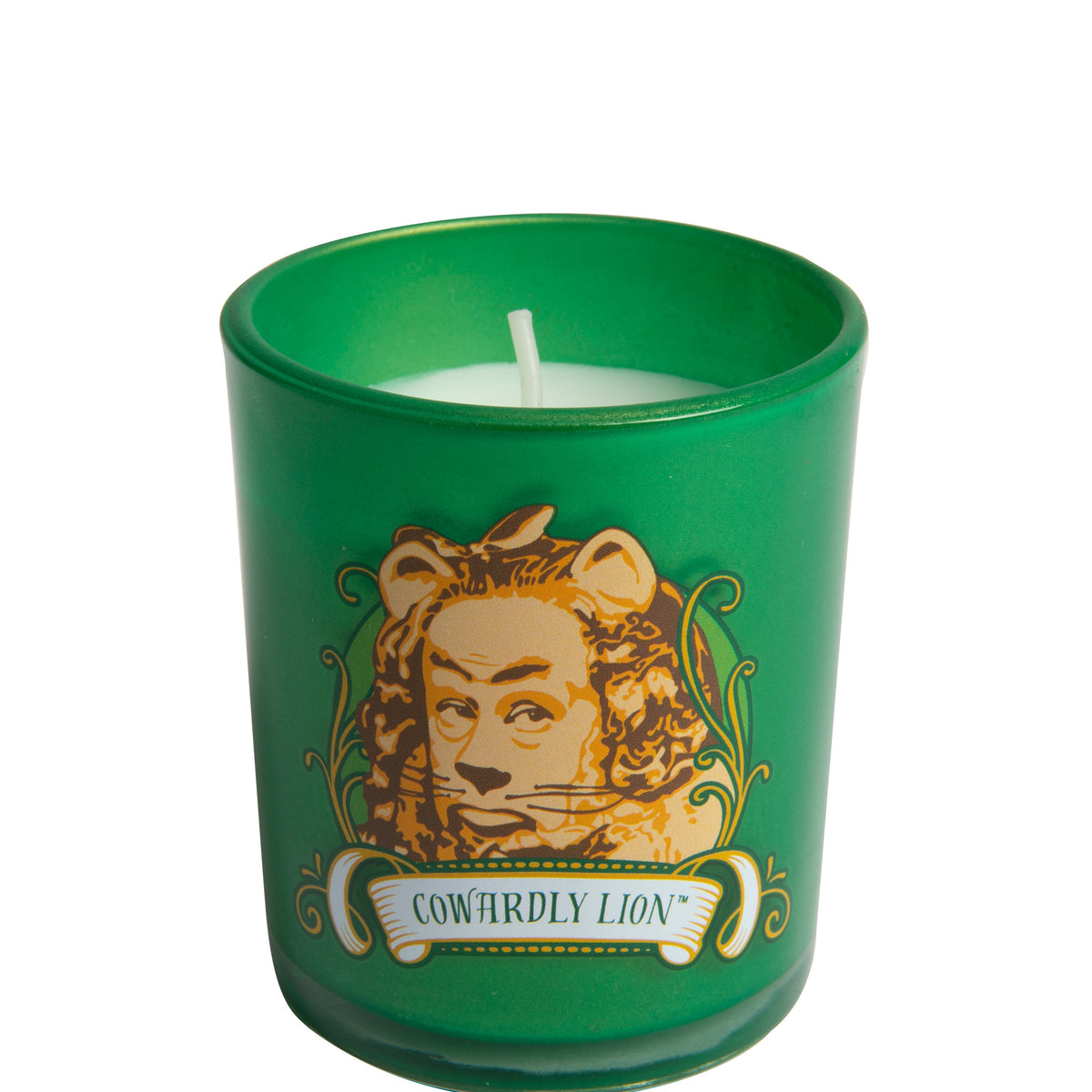 Glass votive candle featuring the Cowardly Lion from The Wizard of Oz, a decorative home decor item by Insight Editions.