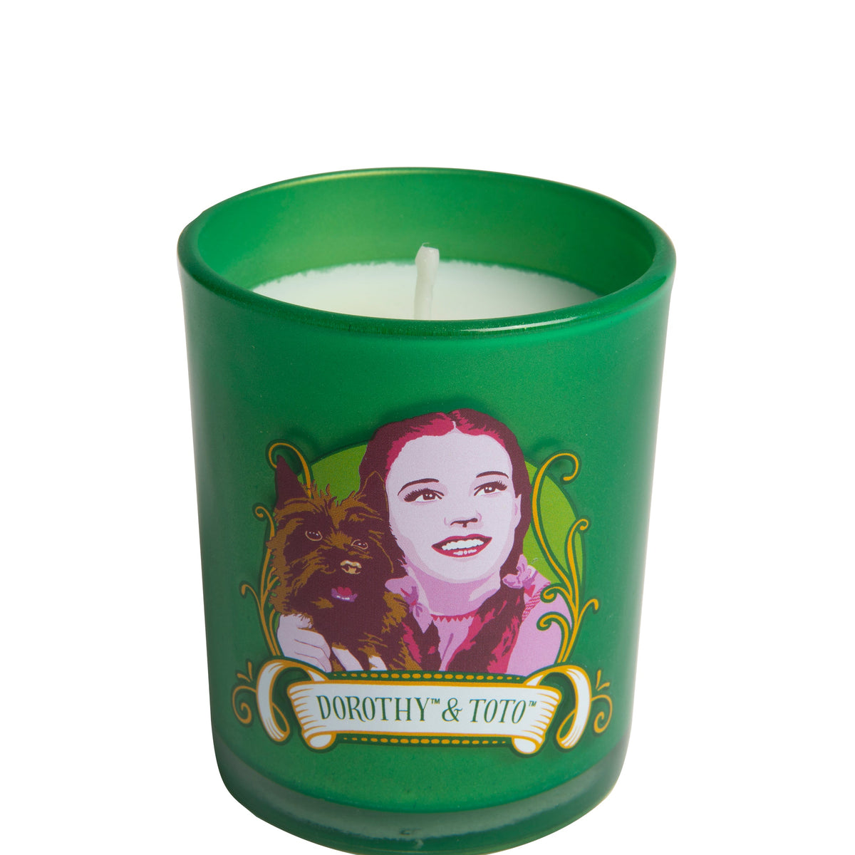 Dorothy glass votive candle from The Wizard of Oz home goods collection by Insight Editions, featuring colorful wizard-themed design.
