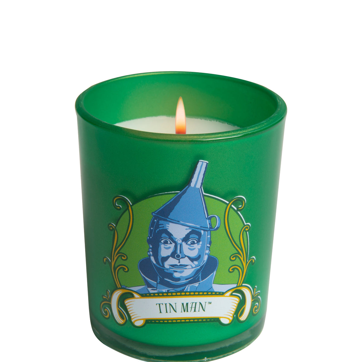 Tin Man glass votive candle from The Wizard of Oz by Insight Editions, featuring detailed Tin Man design for home decor.