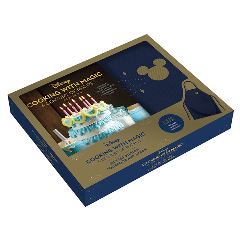 Disney Cooking with Magic kit by Insight Editions featuring a gift set of recipe cards and cooking tools inspired by Disney recipes.
