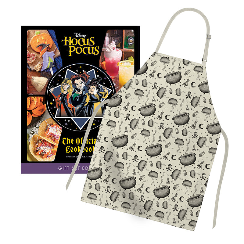 Hocus Pocus gift set featuring a cookbook and apron from Insight Editions, displayed together on a white background.