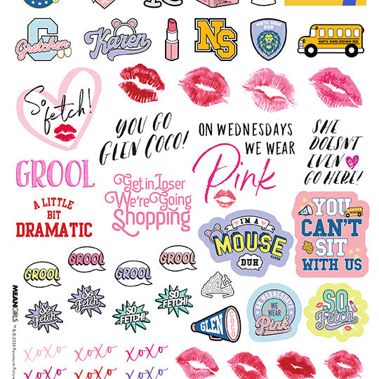 Insight Editions Mean Girls Burn Book Scrapbook Set kit featuring themed pages and stickers for creating a personalized burn book.