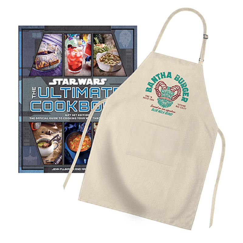 Star Wars gift set featuring a themed cookbook and apron from Insight Editions, displayed together in a collectible kit.