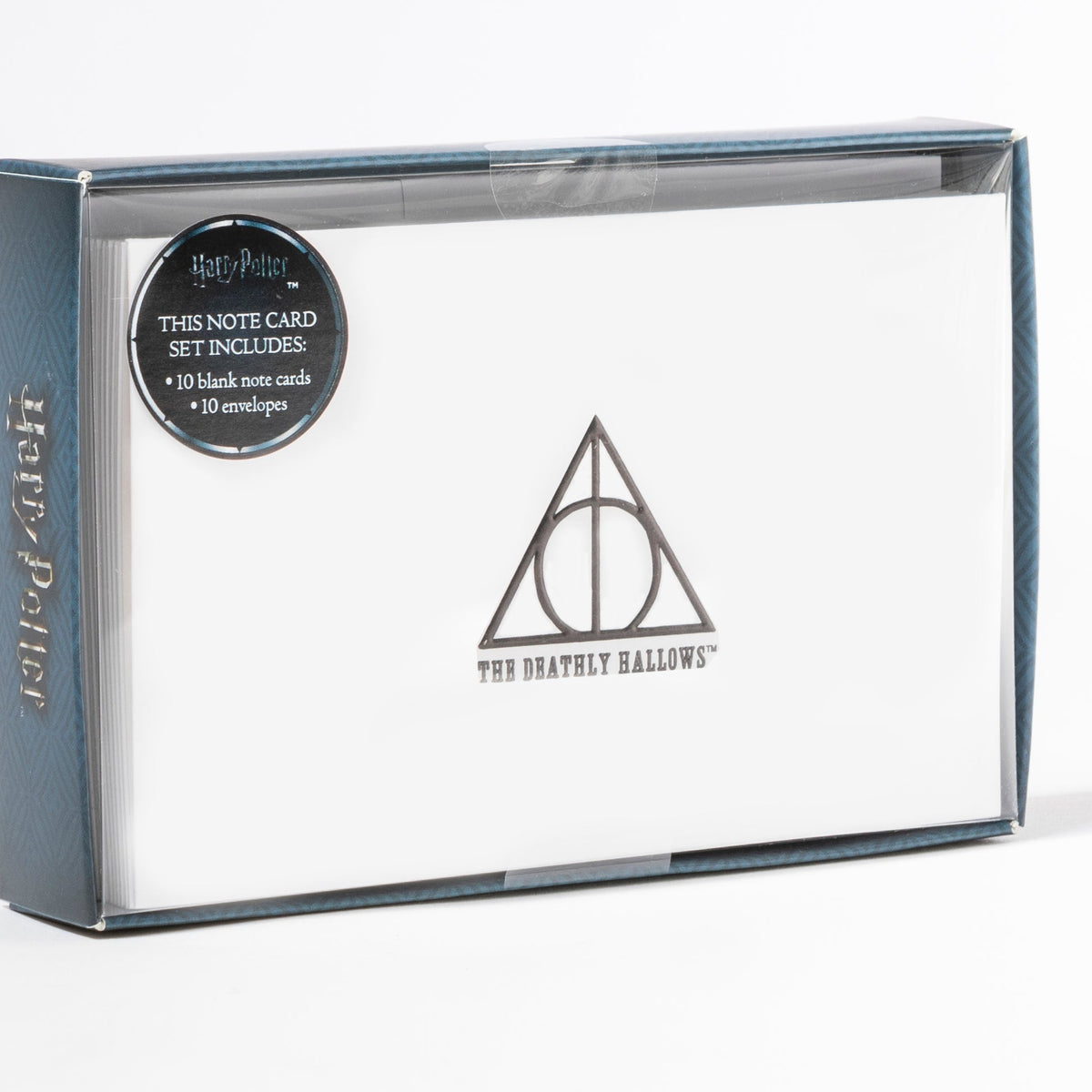 Set of 10 Harry Potter Deathly Hallows foil note cards by Insight Editions, featuring magical-themed stationery with a decorative cover.