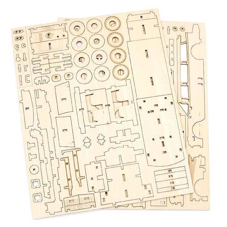 IncrediBuilds Ghostbusters Ectomobile book and 3D wood model kit, featuring detailed packaging and model components.