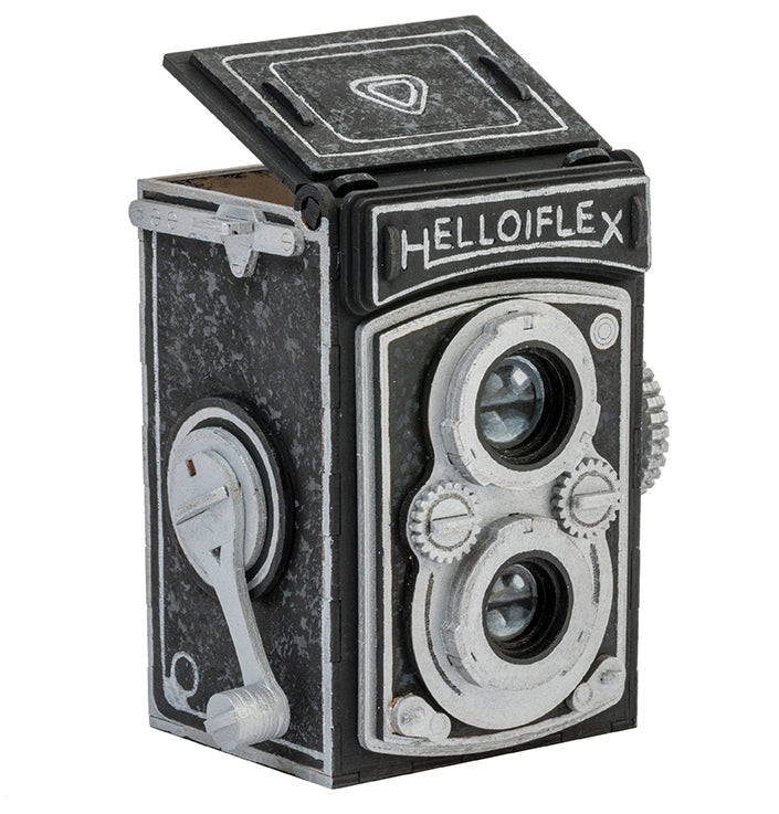 IncrediBuilds Vintage Camera kit from Insight Editions, detailed cardboard model for hobby and stationery enthusiasts.