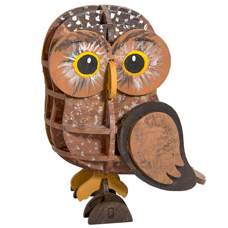 Insight Editions IncrediBuilds Owl 3D wood model kit, featuring detailed wooden parts for creating an owl figure.