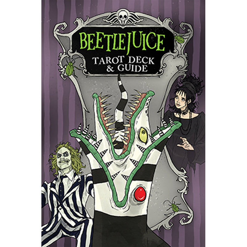 Beetlejuice Tarot Deck and Guide kit with softbound book featuring spooky illustrations and tarot card designs by Insight Editions.