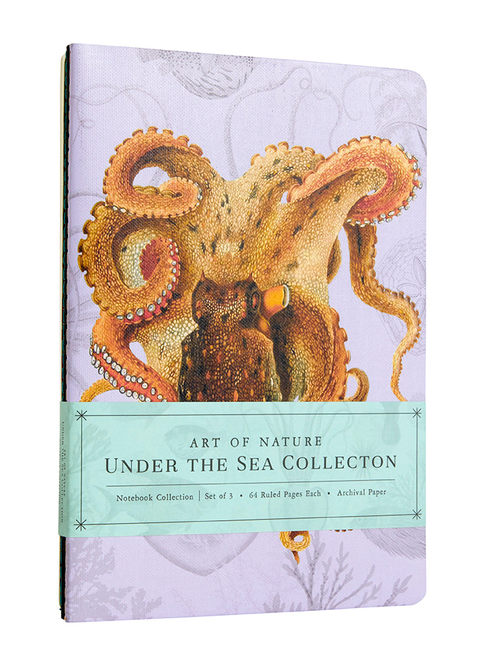 Set of 3 softcover Art of Nature Under the Sea sewn notebooks by Insight Editions with ocean-themed covers.
