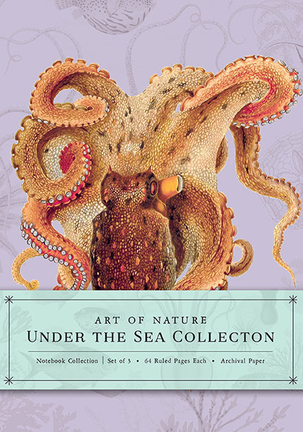Set of three softcover Art of Nature Under the Sea sewn notebooks by Insight Editions featuring ocean-themed cover art.