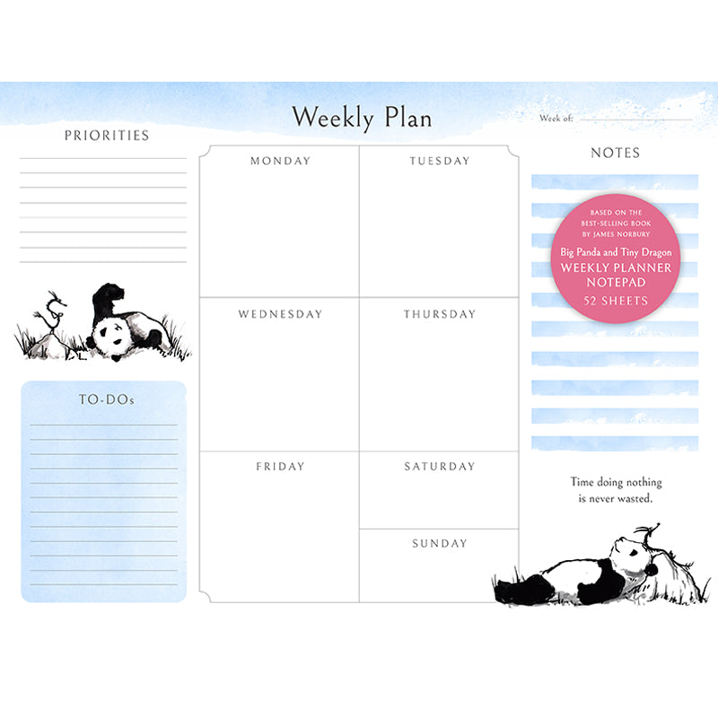 Softcover Big Panda and Tiny Dragon weekly planner notepad by Insight Editions, featuring a colorful cover with panda and dragon illustrations.