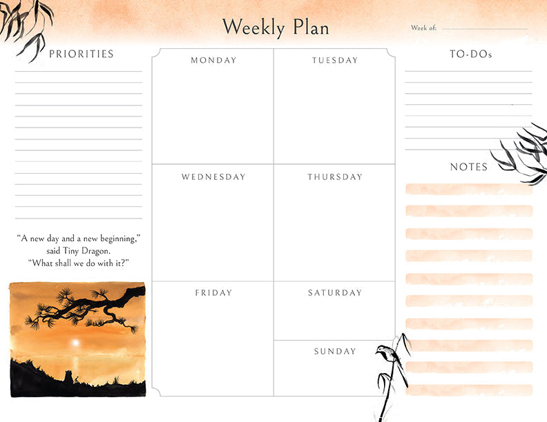 Softcover Big Panda and Tiny Dragon Weekly Planner Notepad by Insight Editions with colorful panda and dragon illustrations on the cover.