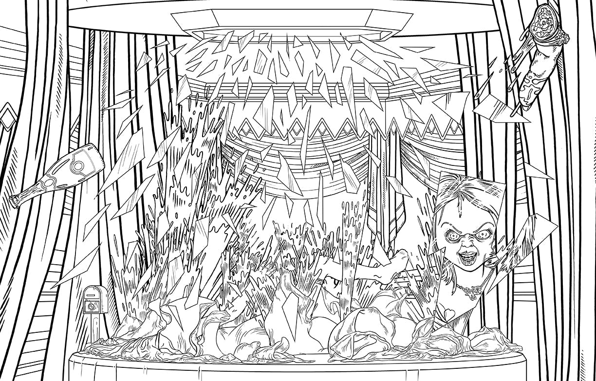 Softcover Chucky coloring book by Insight Editions featuring creepy doll illustrations for coloring.