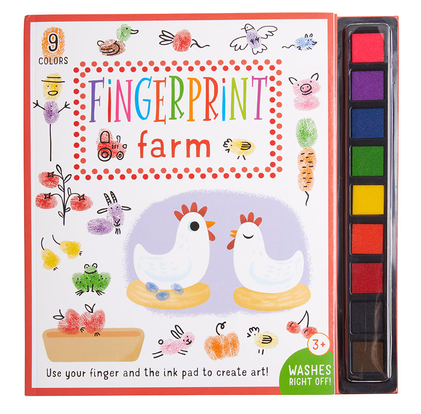 Insight Editions Fingerprint Farm softcover book with colorful farm scenes and fingerprint illustrations on the cover.