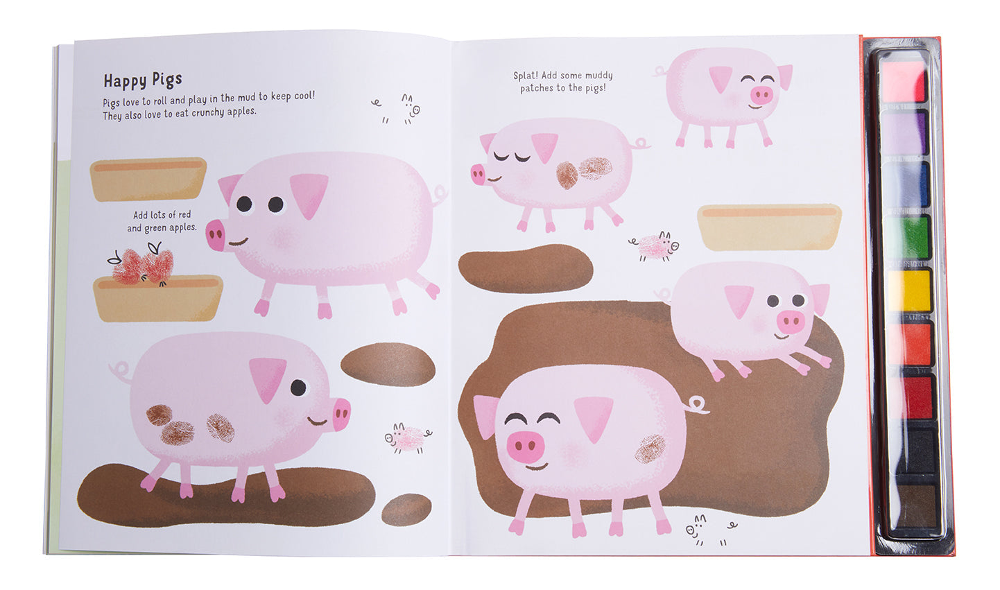 Insight Editions Fingerprint Farm softcover book featuring colorful farm scenes and fingerprint illustrations on the cover.