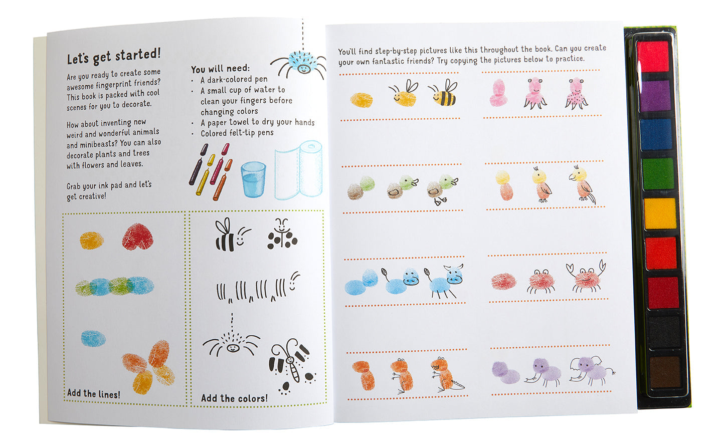 Softcover Fingerprint Friends book by Insight Editions featuring colorful fingerprint animal illustrations and creative designs.