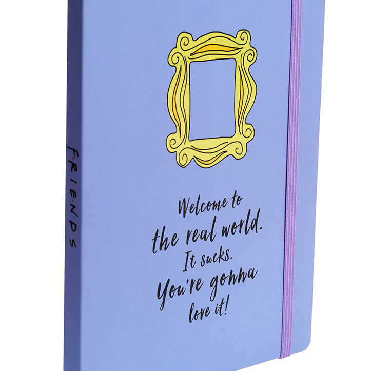 Yellow framed softcover notebook featuring Friends branding by Insight Editions, with a colorful cover design.