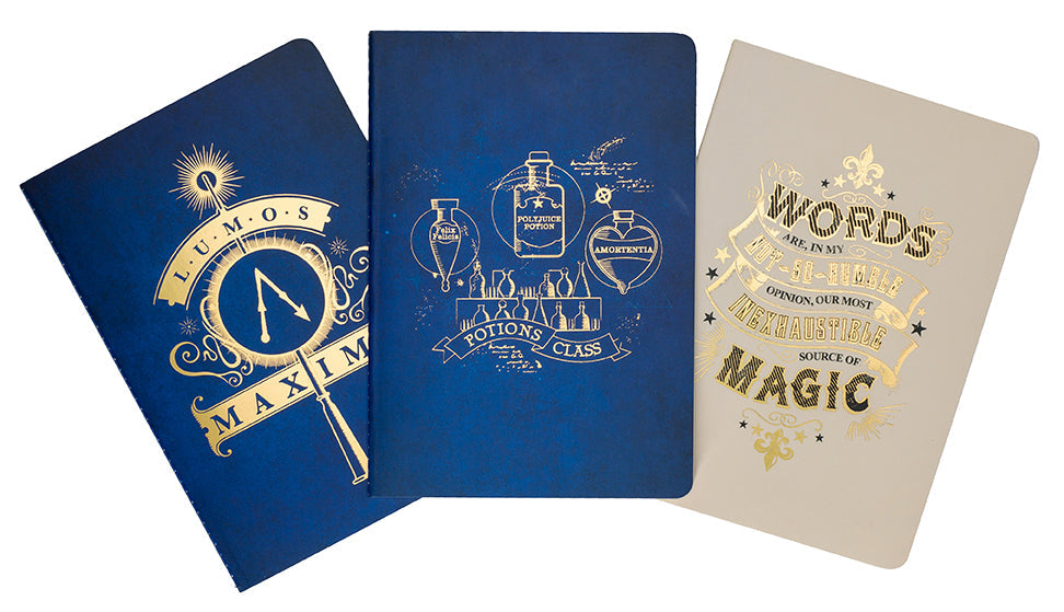 Set of three Harry Potter spell and potions planner notebooks by Insight Editions, softcover collection with magical designs.