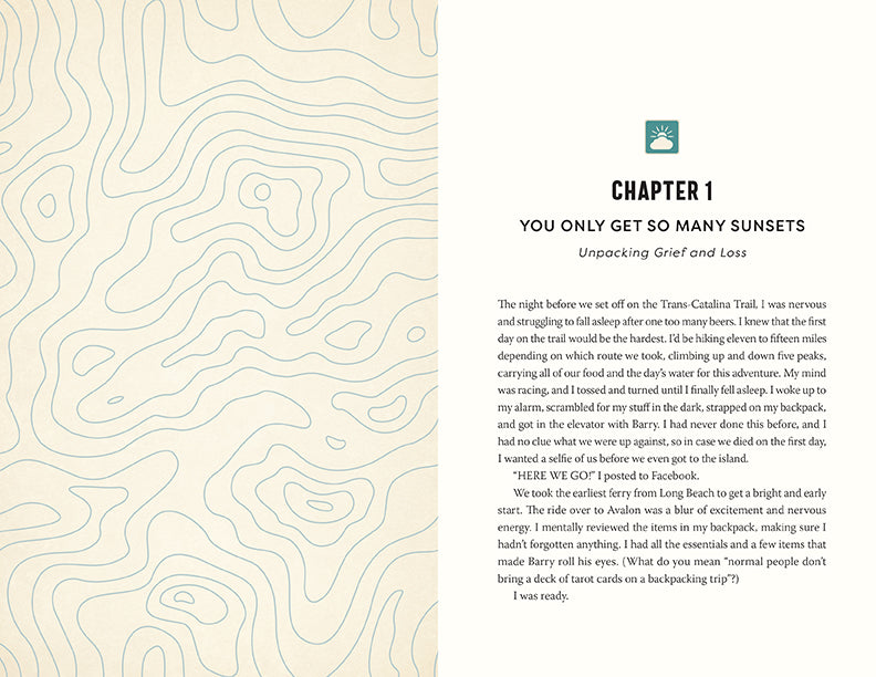 Softcover book titled "Hiking Your Feelings" by Insight Editions, featuring a nature-themed cover with mountains and trees.