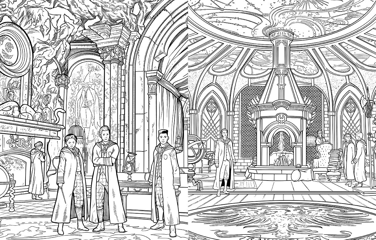 Softcover Hogwarts Legacy coloring book by Insight Editions featuring magical illustrations from the official Harry Potter-themed coloring book.