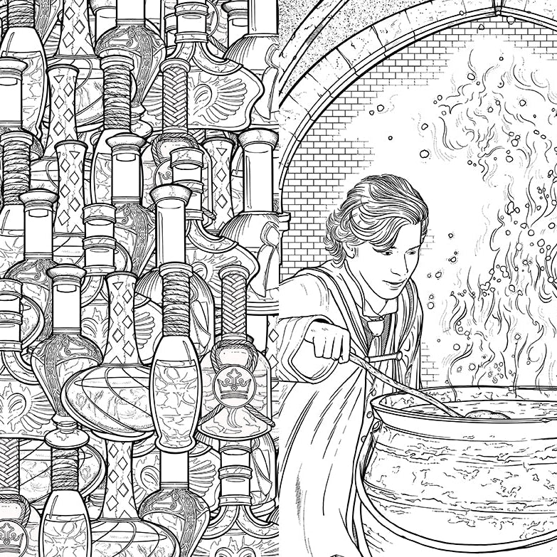 Softcover Hogwarts Legacy coloring book by Insight Editions featuring magical scenes from the wizarding world.