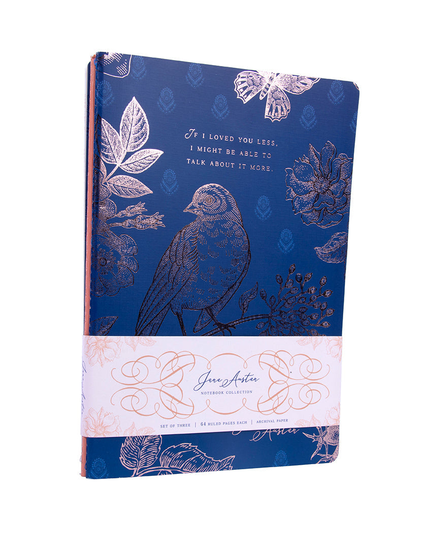 Set of three softcover Jane Austen sewn notebooks from Insight Editions, featuring classic literary cover designs.