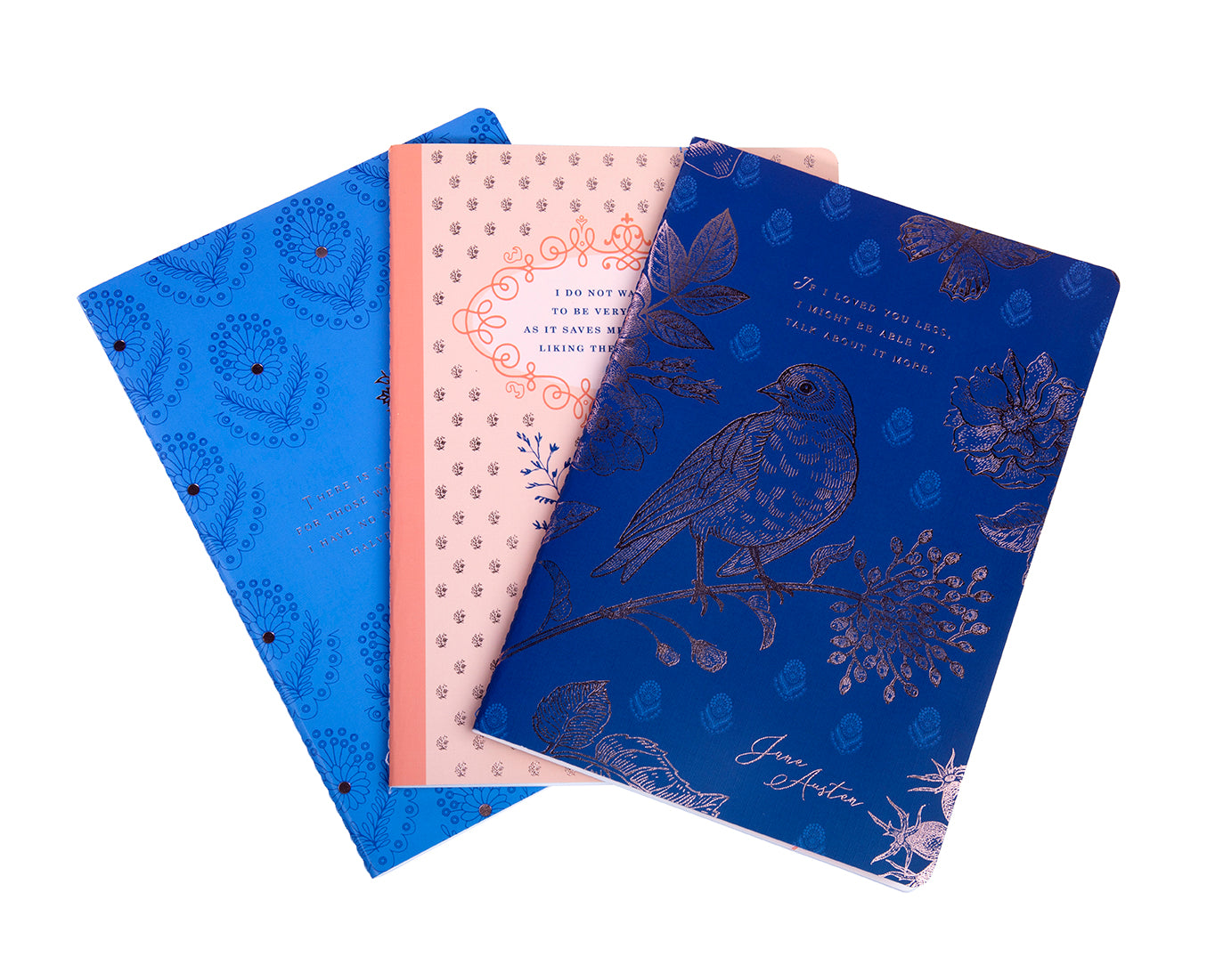 Set of three softcover Jane Austen sewn notebooks from Insight Editions with elegant vintage-style covers.