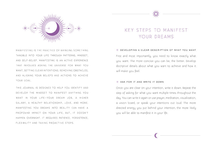 Softcover book titled "Manifesting" by Insight Editions, shown with an open cover and colorful interior pages.