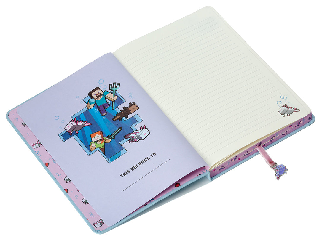 Minecraft Axolotl softcover journal by Insight Editions featuring colorful axolotl illustrations on the cover.