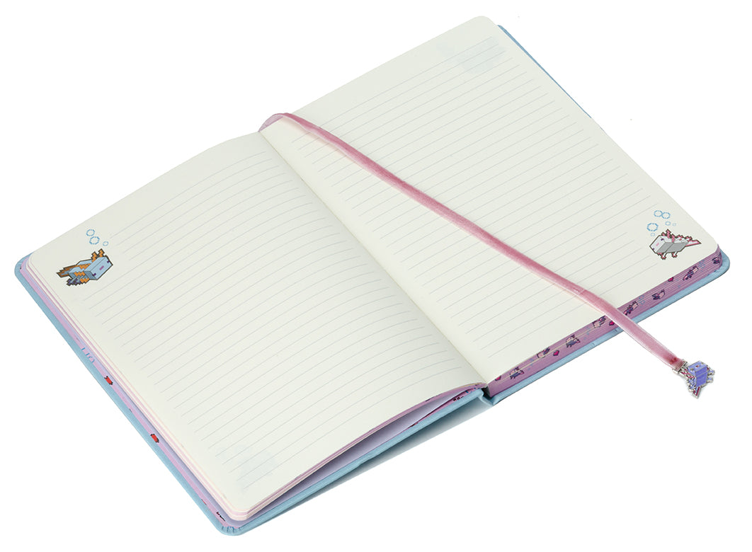 Minecraft Axolotl softcover journal by Insight Editions with colorful axolotl illustration on the cover.
