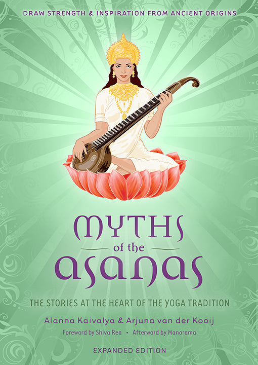 Softcover book titled "Myths of the Asanas" by Insight Editions with a cover illustration, focusing on yoga and mythological themes.