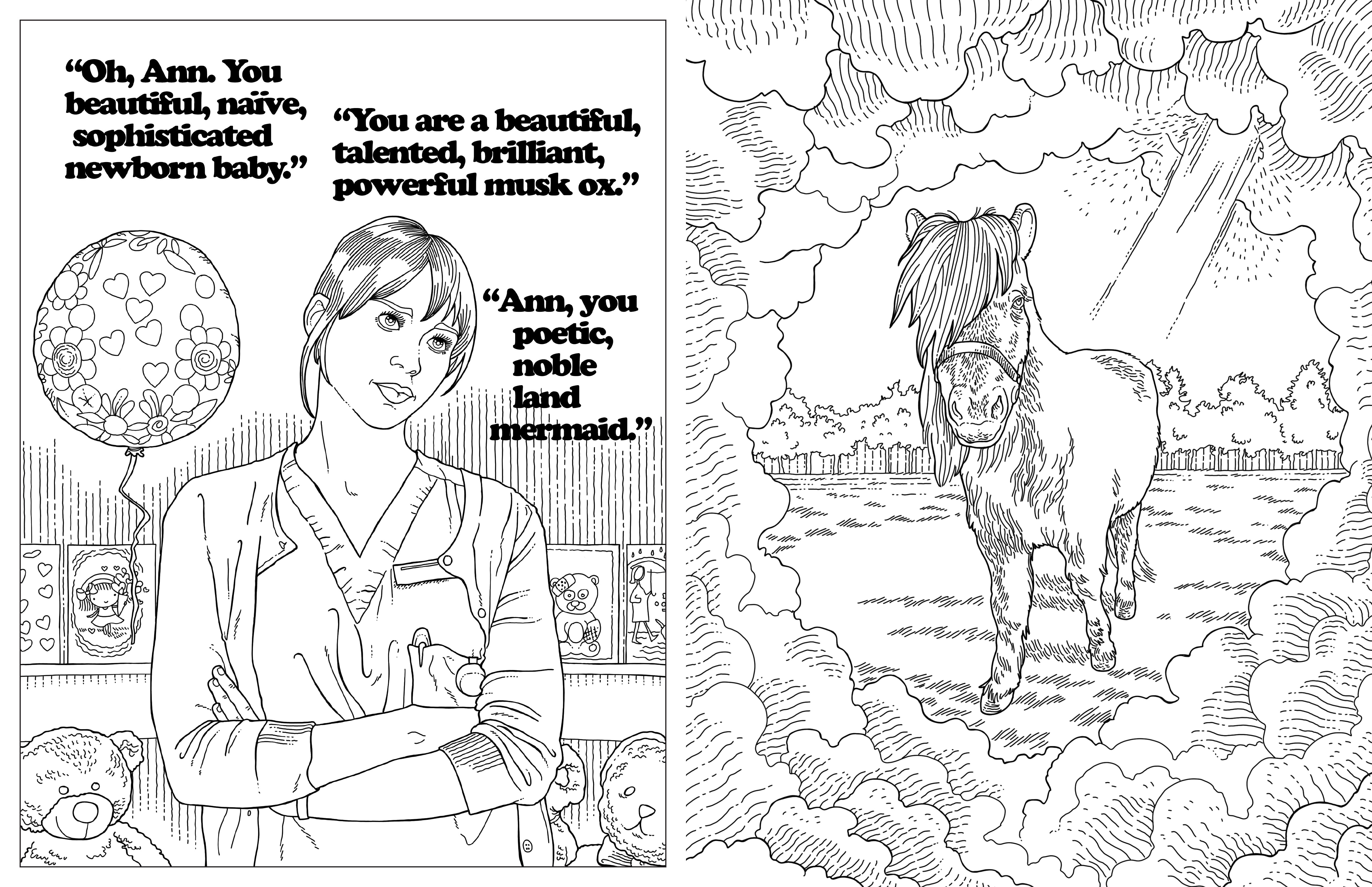 Softcover coloring book titled "Parks and Recreation: The Official Coloring Book" by Insight Editions, featuring characters from the show.