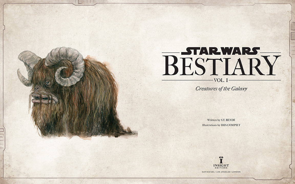 Softcover copy of Star Wars Bestiary, Vol. 1 by Insight Editions featuring various starship and creature illustrations.