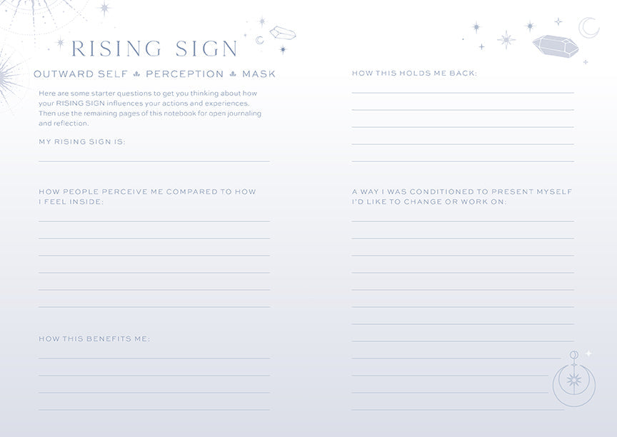 Softcover Sun Moon Rising Astrology Notebook Set by Insight Editions with celestial-themed covers and lined pages inside.