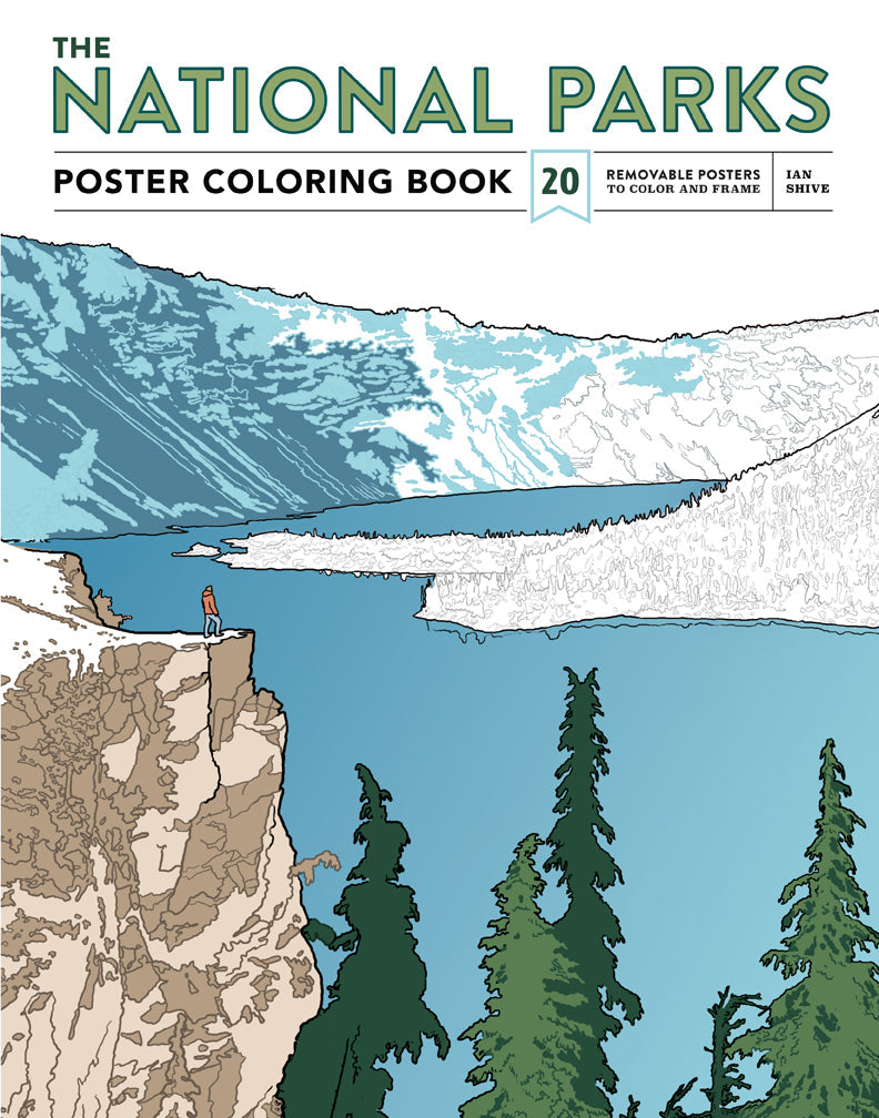 Softcover The National Parks Poster Coloring Book by Insight Editions with pages featuring scenic park illustrations.