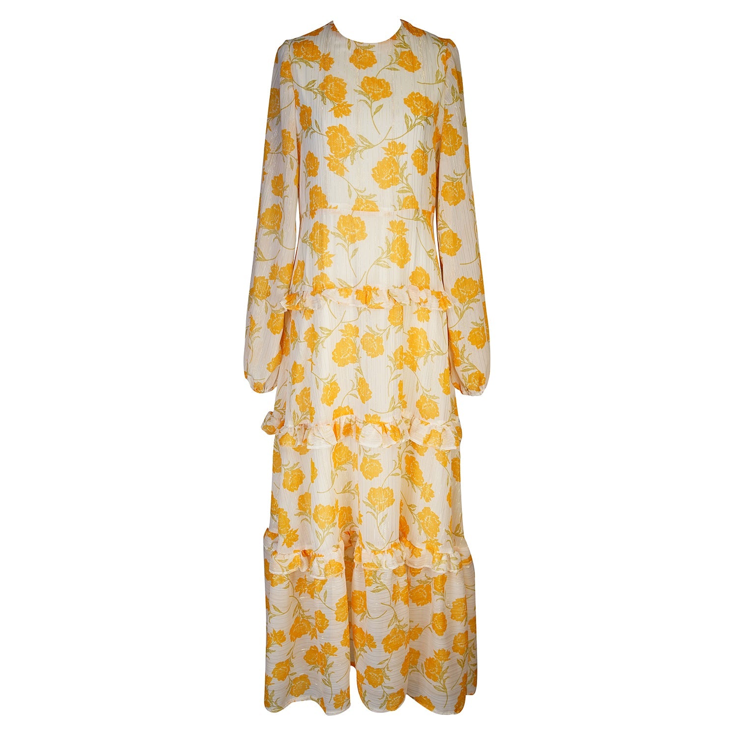 Jennafer Grace Amarillo Love Maxi Dress featuring a flowing yellow fabric and elegant design, perfect for summer or special occasions.
